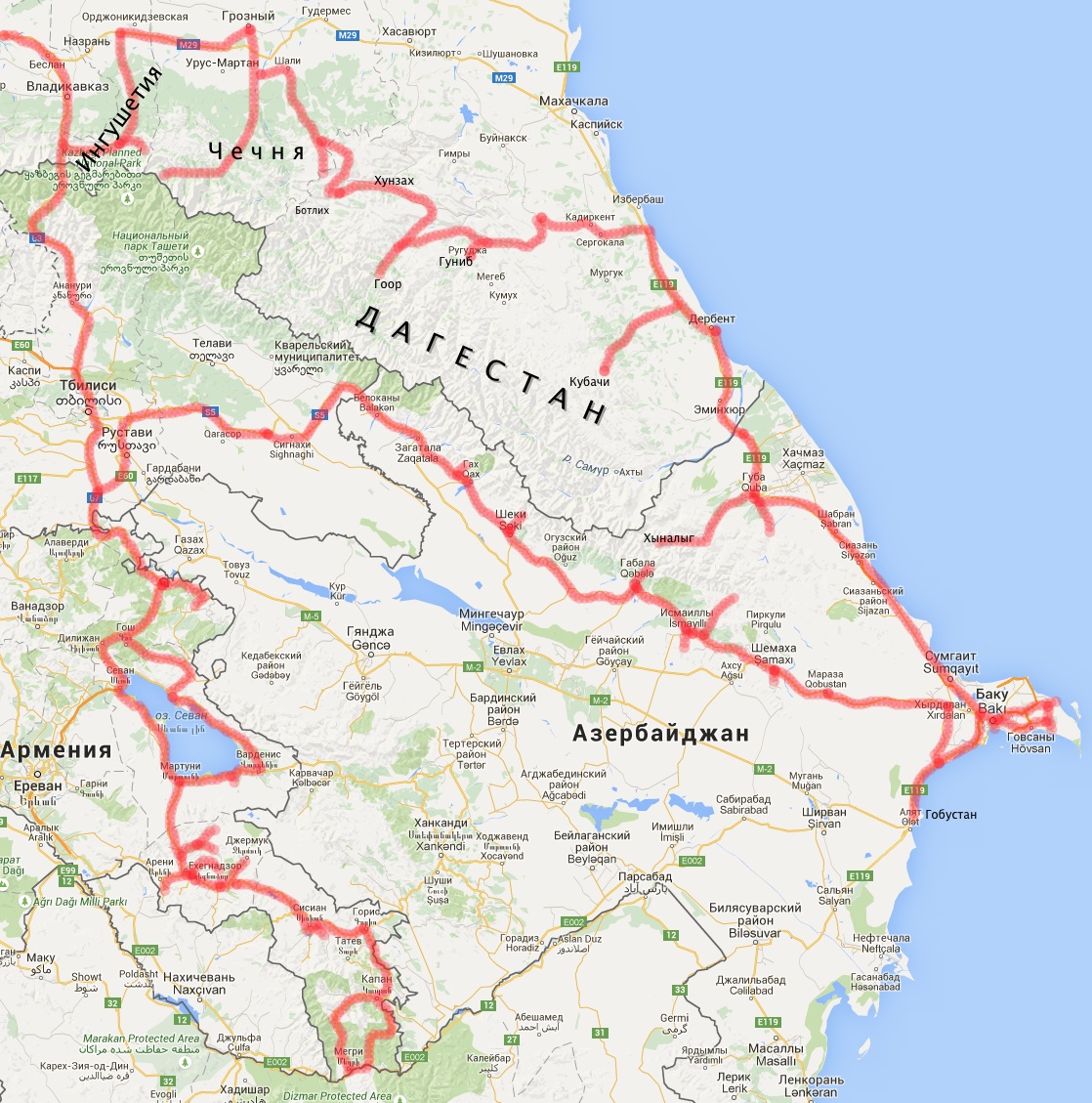 Кавказ и Закавказье. Карта